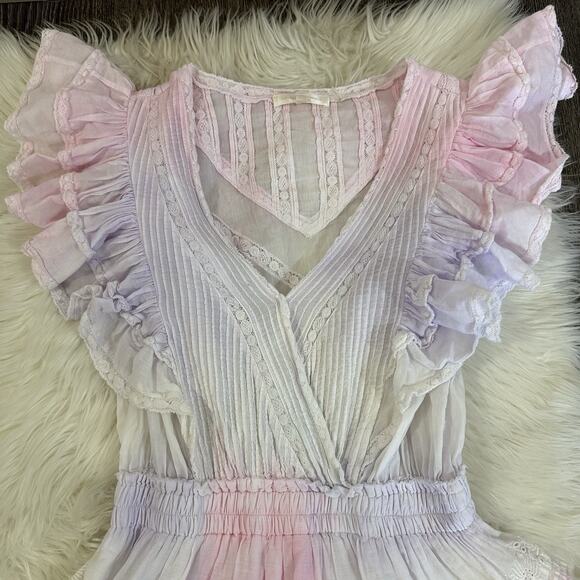 Love Shack Fancy Womens Gwen Mini Dress in Rainbow Size Medium Ruffle Eyelet - Picture 9 of 15